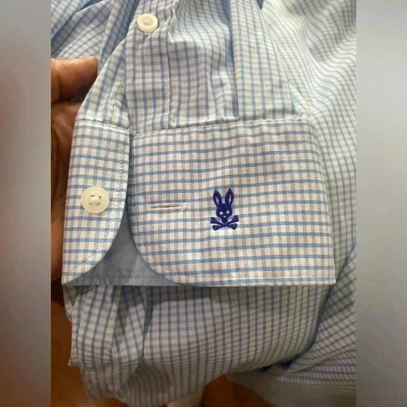 Psycho Bunny Men’s Button Down Oxford Blue and White Size 15.5 34/35 - Picture 4 of 6